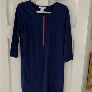 joan vass Long Sleeve Dress in Navy with Red Zipper